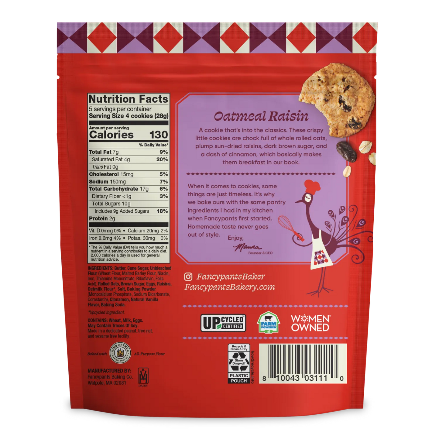 Fancypants Oatmeal Raisin Packaging Back Panel