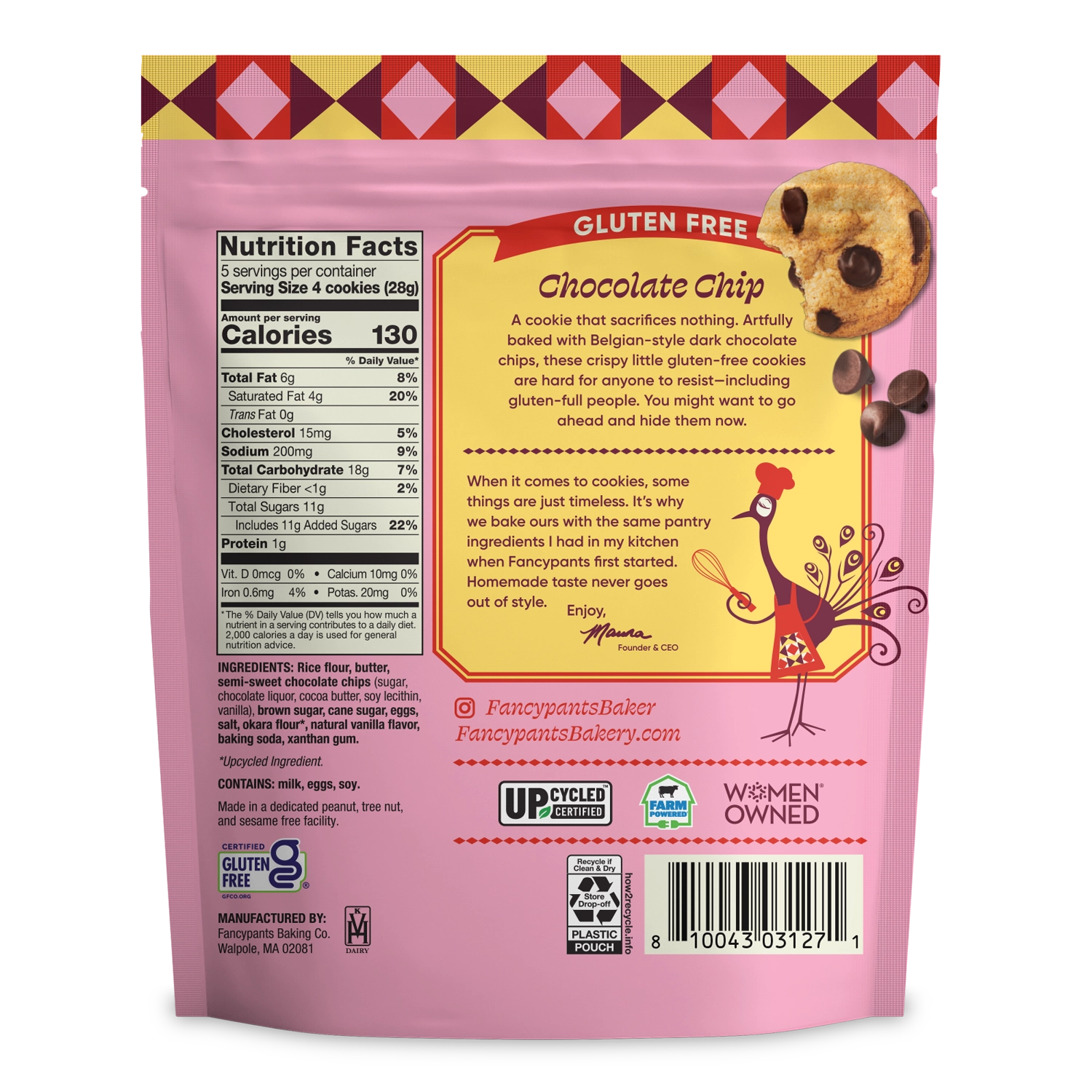 Fancypants Gluten Free Chocholate Chip Cookies back panel