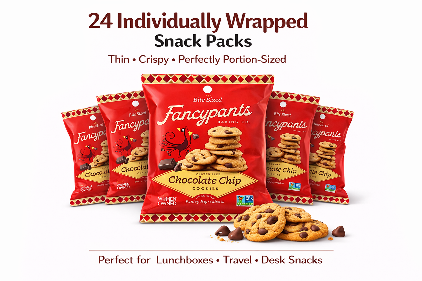 Chocolate chip mini cookie snack packs – 24 individually wrapped Fancypants cookies