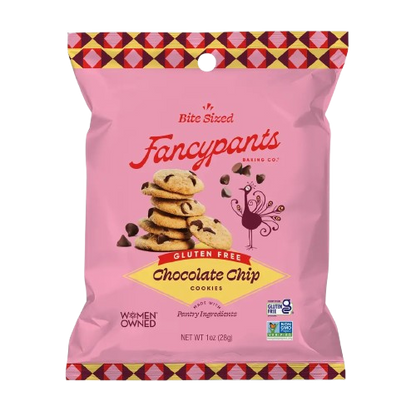 Gluten free chocolate chip mini cookie snack pack by Fancypants Baking Co – 1 oz individually wrapped cookies
