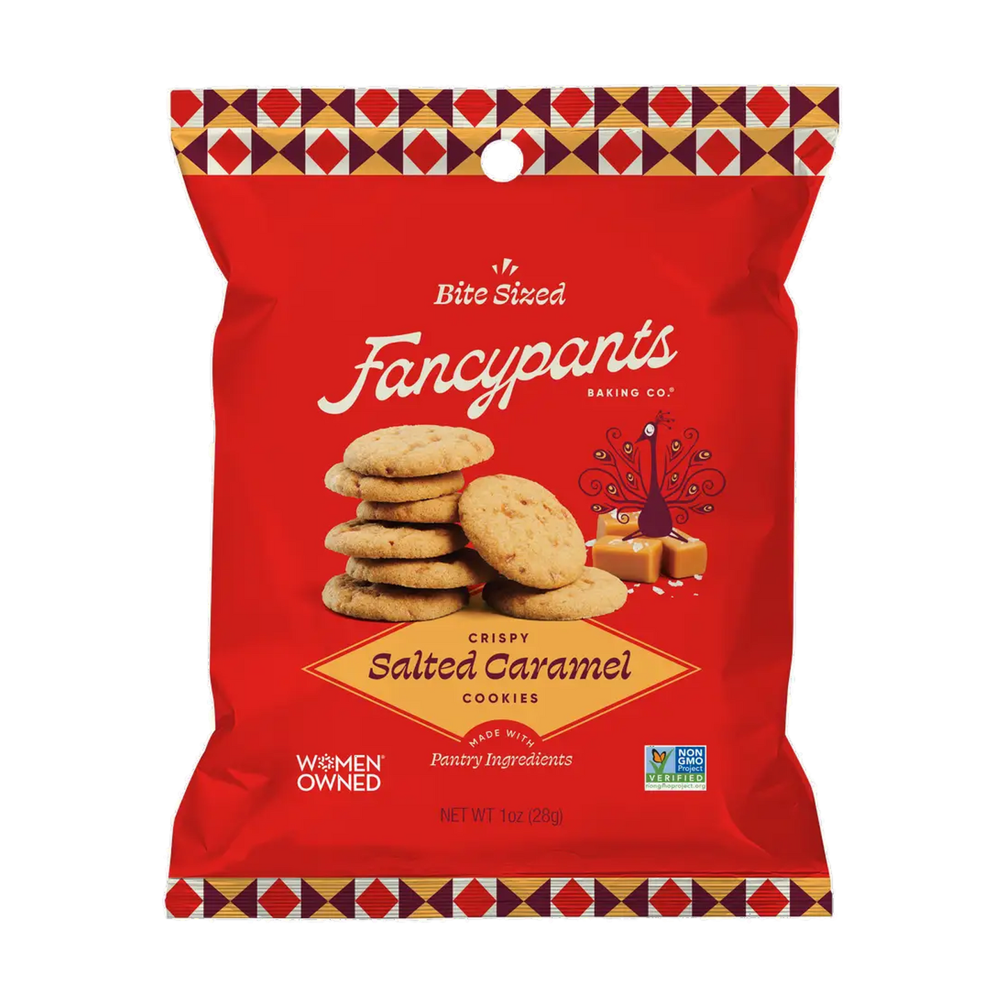Fancypants salted caramel mini cookie snack pack bag – crispy salted caramel cookies