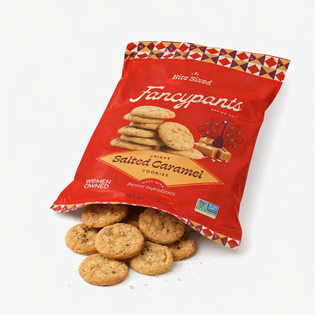 Crispy salted caramel cookie with caramel pieces and flaky sea salt – Fancypants cookies